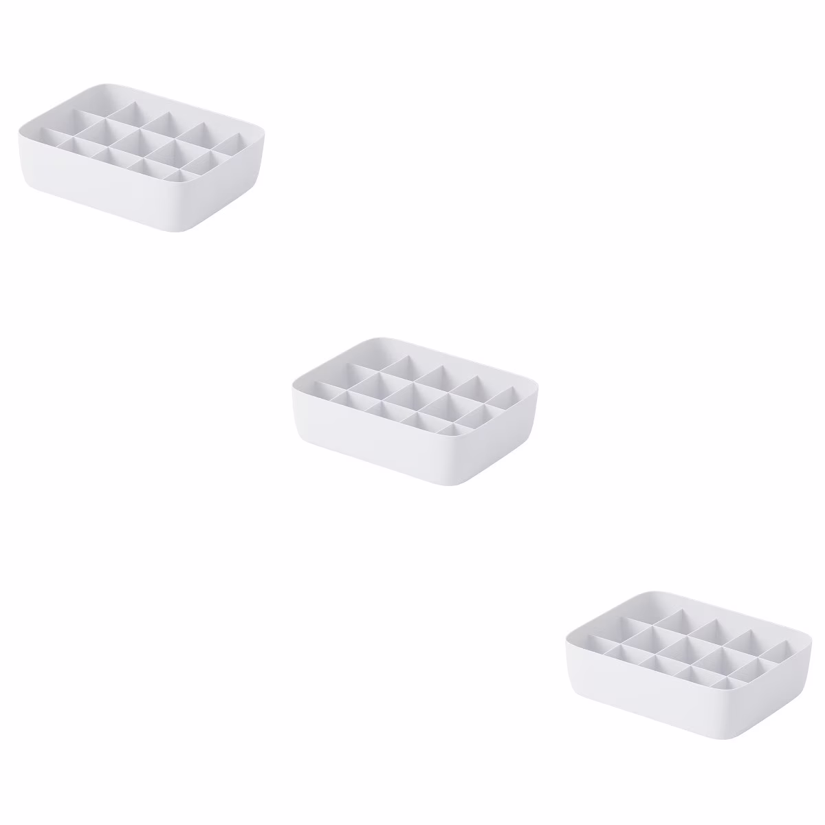 3pcs Underwear Storage Box Plastic Storage Basket Stackable Storage Container with 15-Compartment Divider for Bra Panties Socks(White)