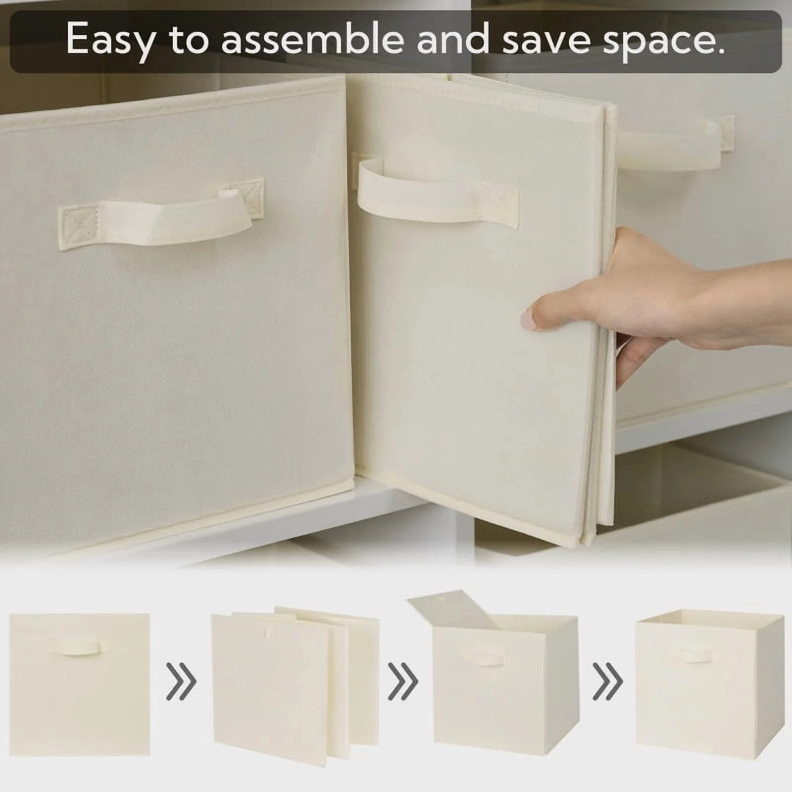 13 Inch Fabric Storage Cubes - Sturdy Collapsible Storage Bins & Handle，Storage Organizer for Organizing, Beige Storage Baskets, 6-Pack