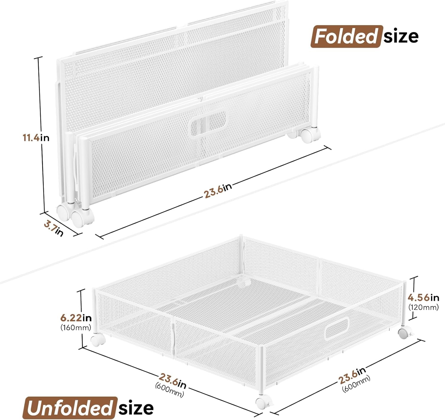 Under Bed Storage Containers with Wheels - Shoe Storage Organizer Drawer, Tool-free Assembly Metal Underbed Storage Containers for Bedroom Clothes, Shoes, Blankets - 2Pack