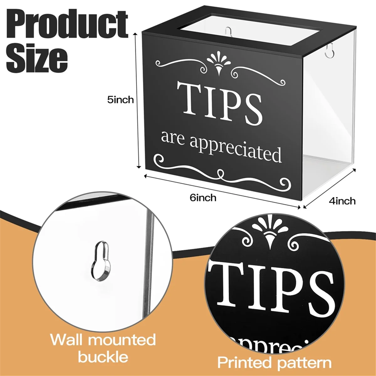 Tip Jars for Money Acrylic Cash Box Donation Bucket 6x4x5 Inch Storage Container Suggestion Raffle