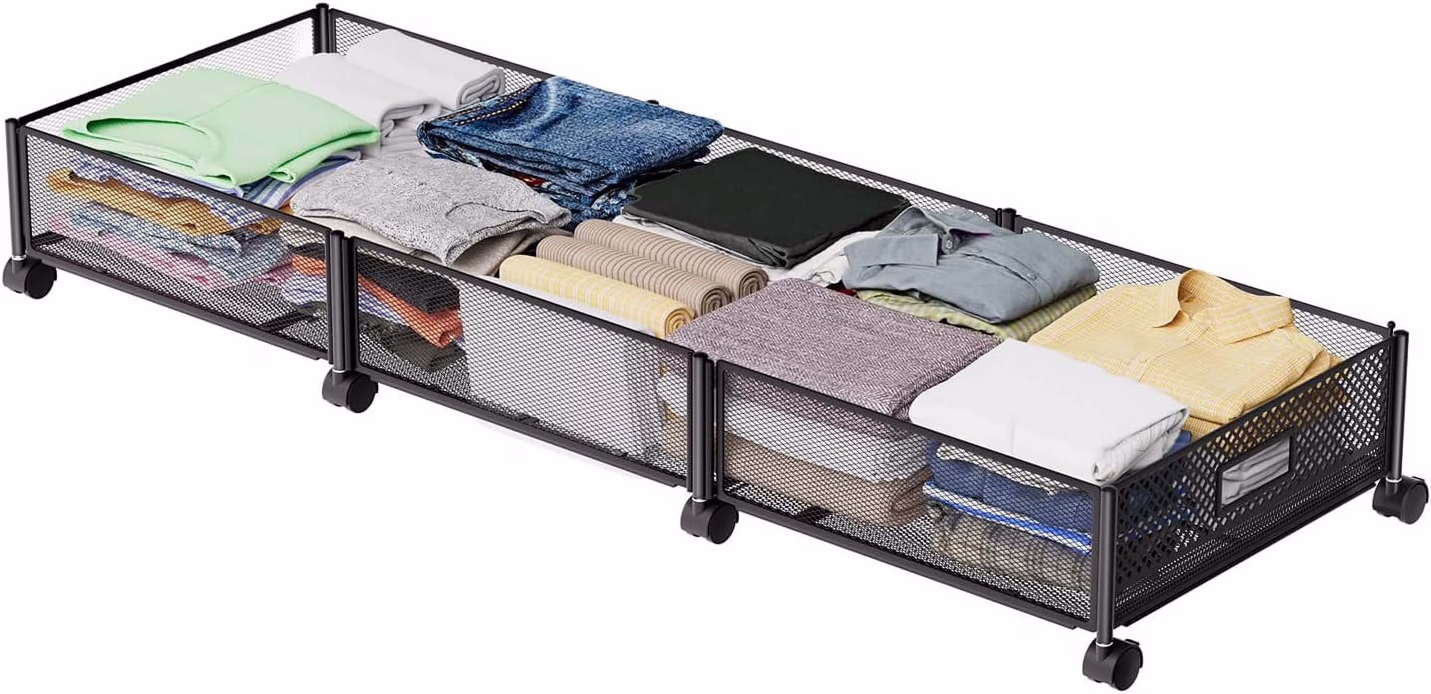 47.2'' Long Under Bed Storage on Wheels, 57.6L Large Capacity Rolling Under the Bed Storage Containers, Tool-Free Assembly Foldable Underbed Shoes Clothes Toy Drawers