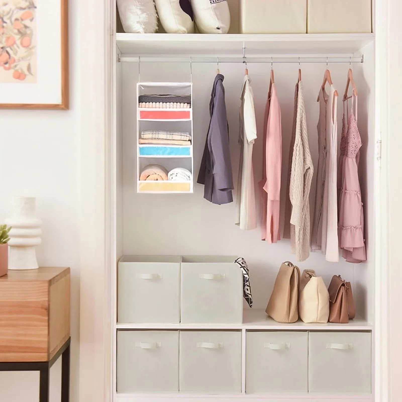 13 Inch Fabric Storage Cubes - Sturdy Collapsible Storage Bins & Handle，Storage Organizer for Organizing, Beige Storage Baskets, 6-Pack