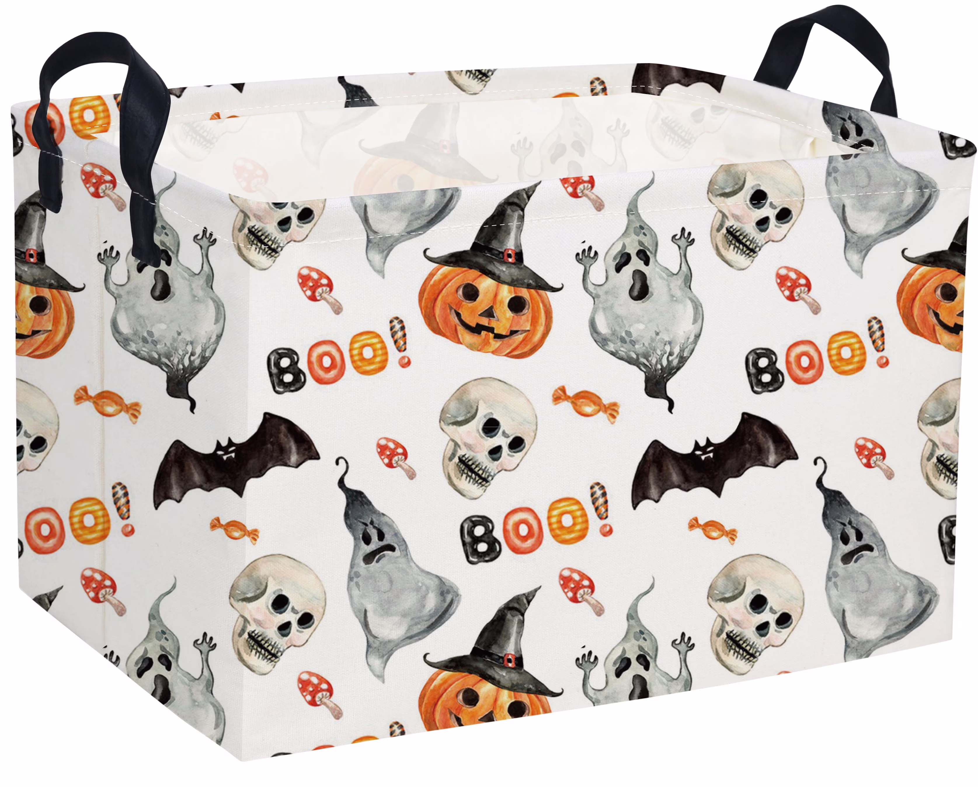 Rectangular Kids Storage Bin Halloween Basket Cartoon Storage Basket with Handles for Organizing Home Kitchen Boys and Girls Toys Bins Shelf Baskets(Watercolor Halloween)