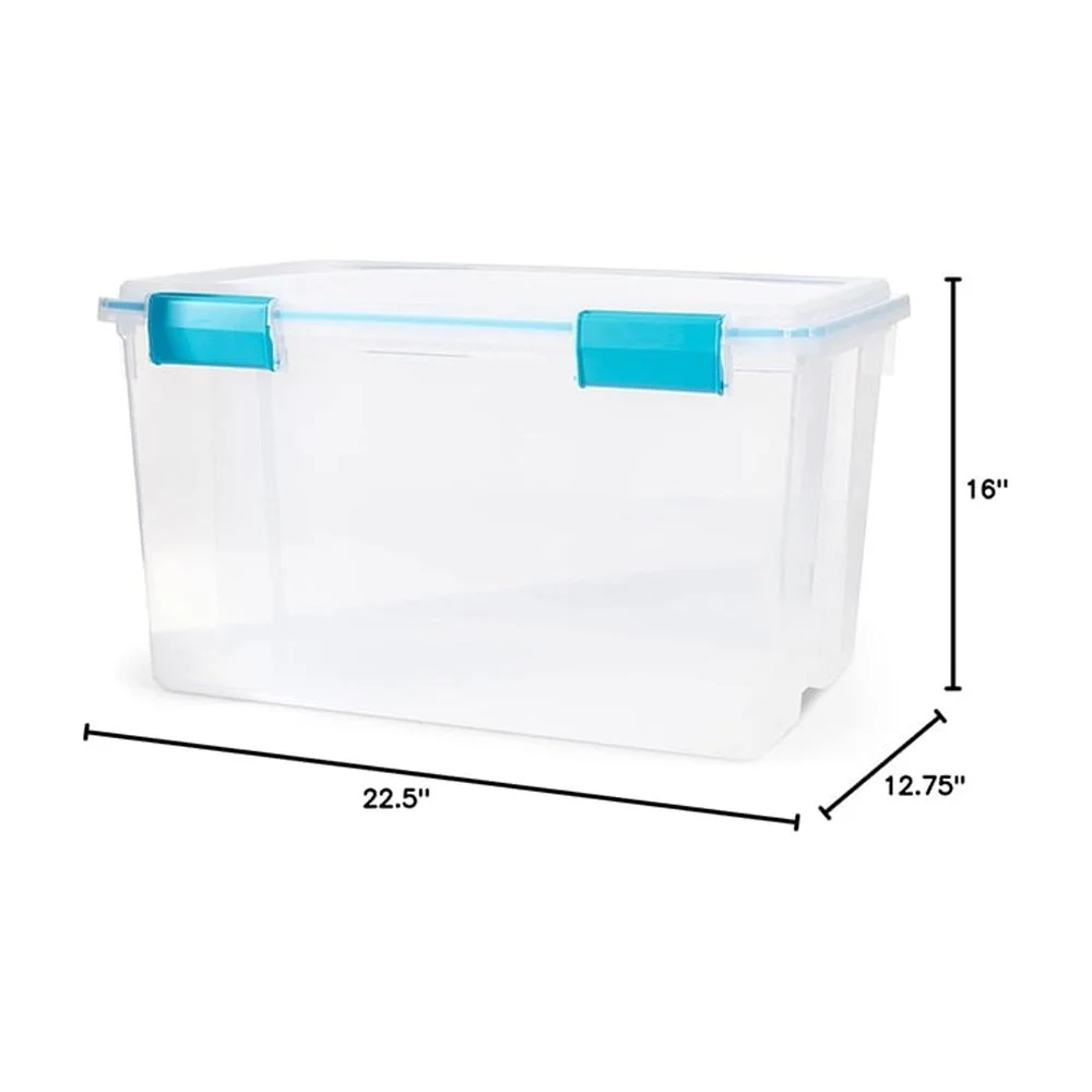 4-Pack 54 Qt Stackable Clear Storage Bins with Durable Latching Lids, Space-Saving Sturdy Storage Box For Home Office Organization, Clear Base and Lid