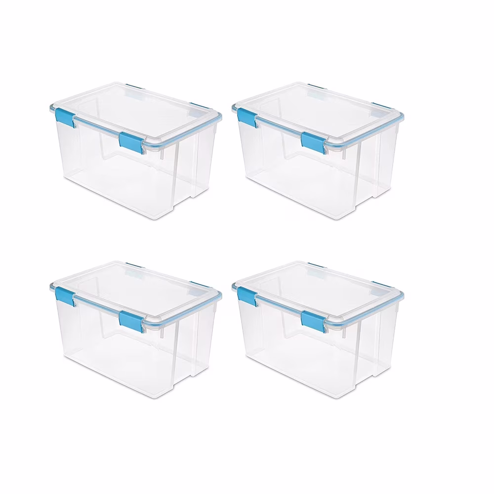 4-Pack 54 Qt Stackable Clear Storage Bins with Durable Latching Lids, Space-Saving Sturdy Storage Box For Home Office Organization, Clear Base and Lid