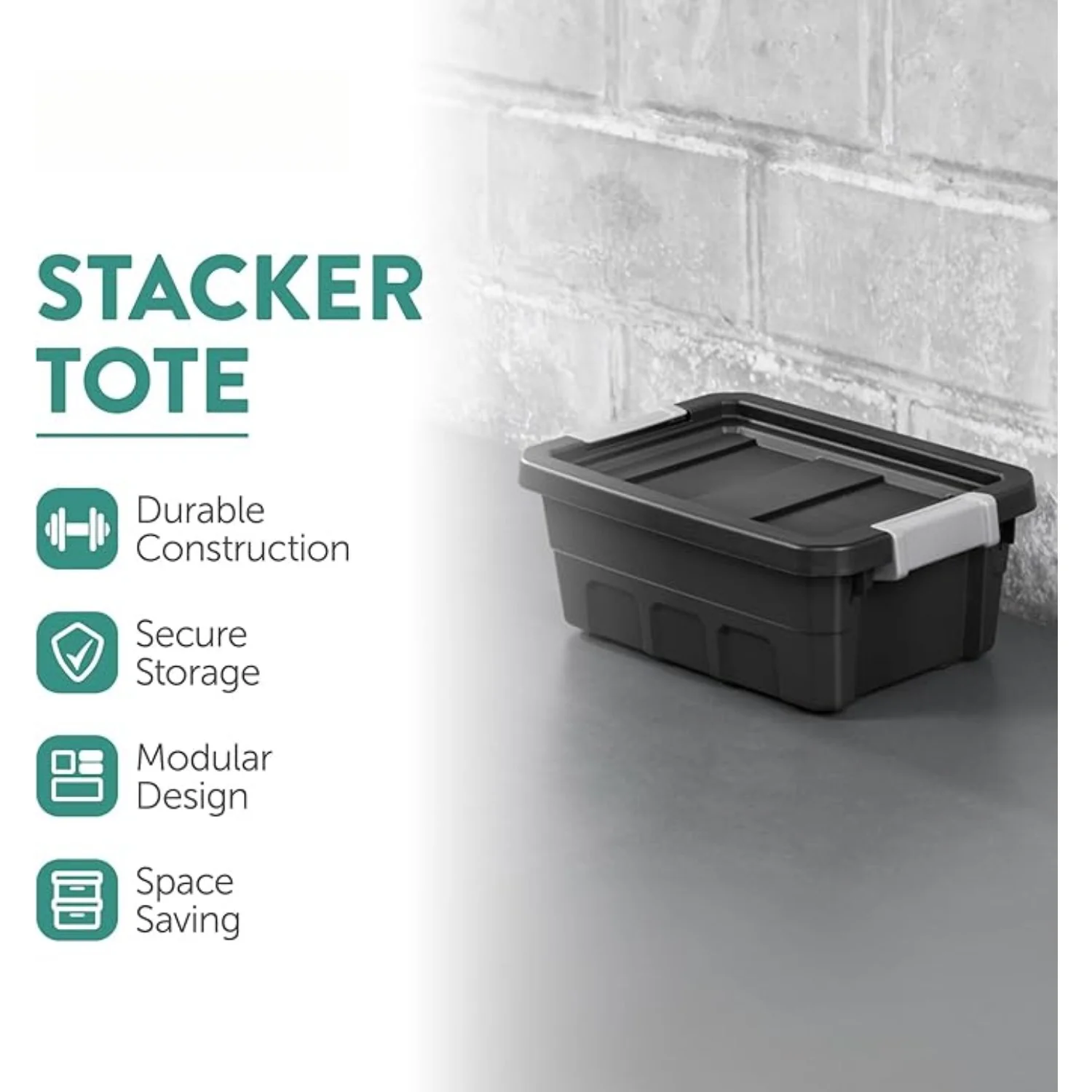 6-Pack Plastic Storage Bins with Lids, Stackable Containers, 4 Gallon, Black