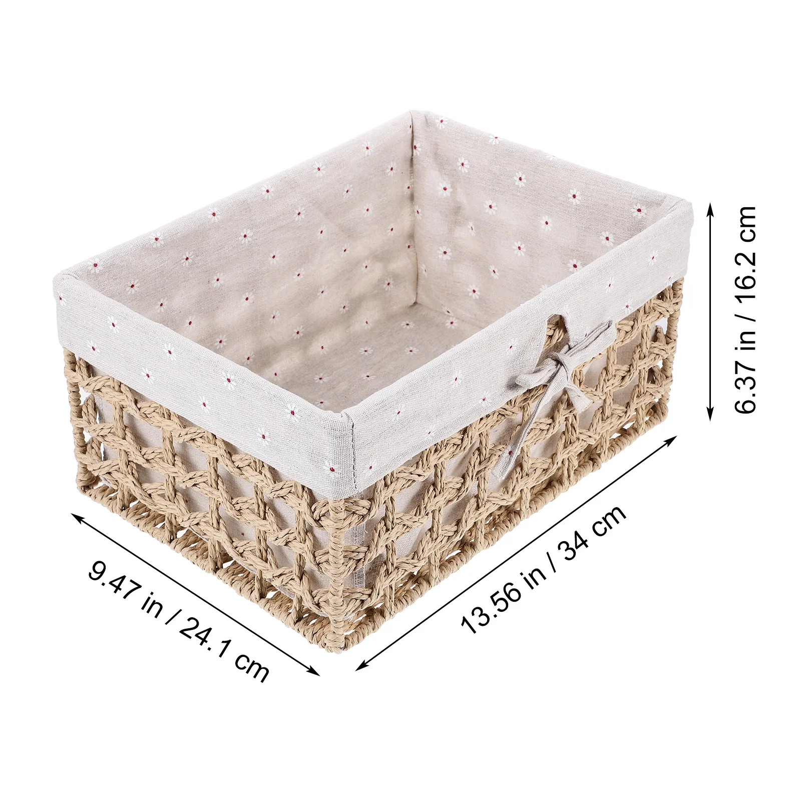 Rustic Storage Bins Grass Basket Cube Boxes with Lids Fabric Toy Sundries