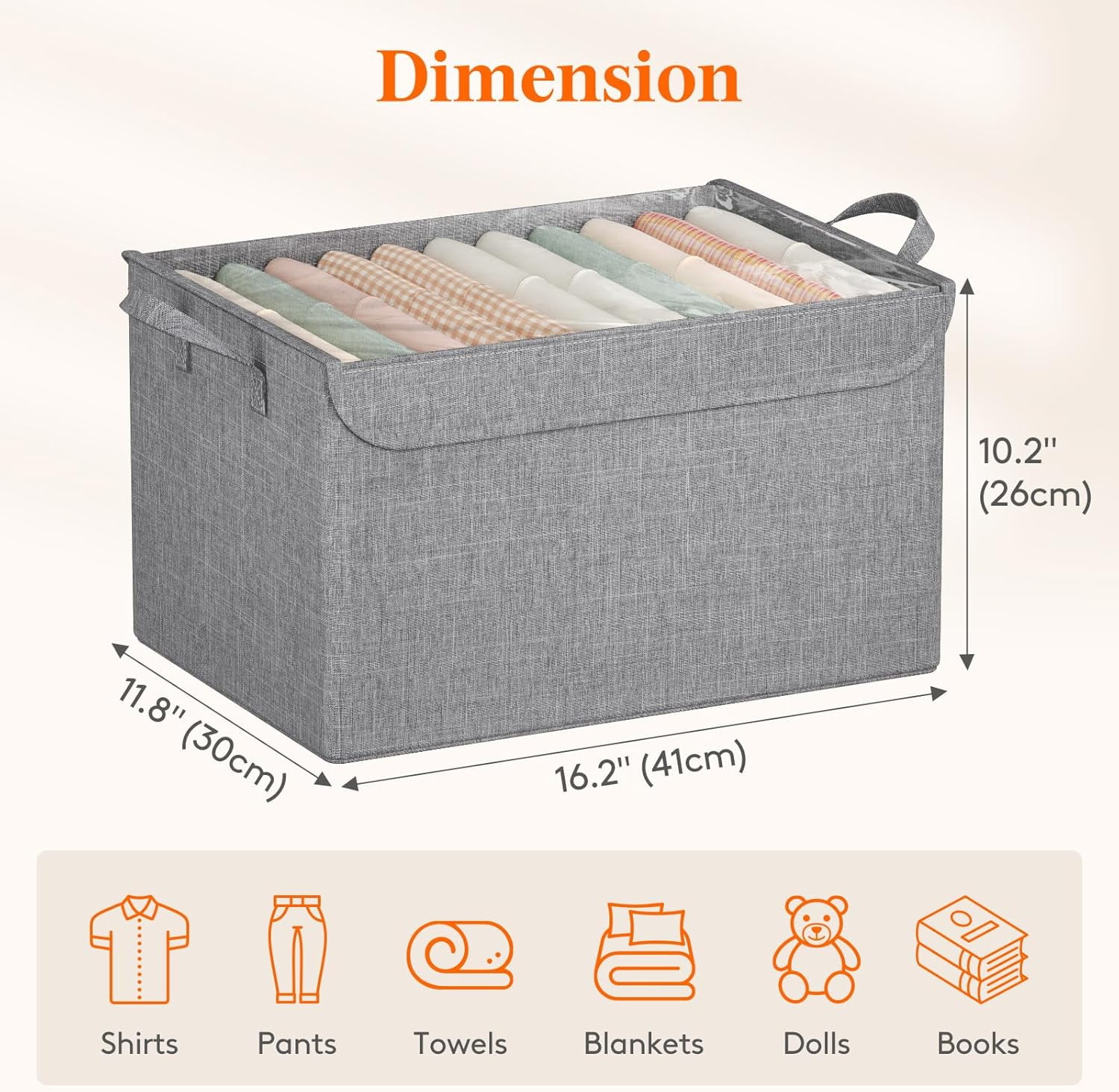 Fabric Storage Boxes 6 Pcs, Stackable Storage Bins with Clear Lids, Foldable Oxford Cloth Cube Closet Organizer Baskets, Clothes Containers for Towels, Blankets, Books, Light Grey-Large