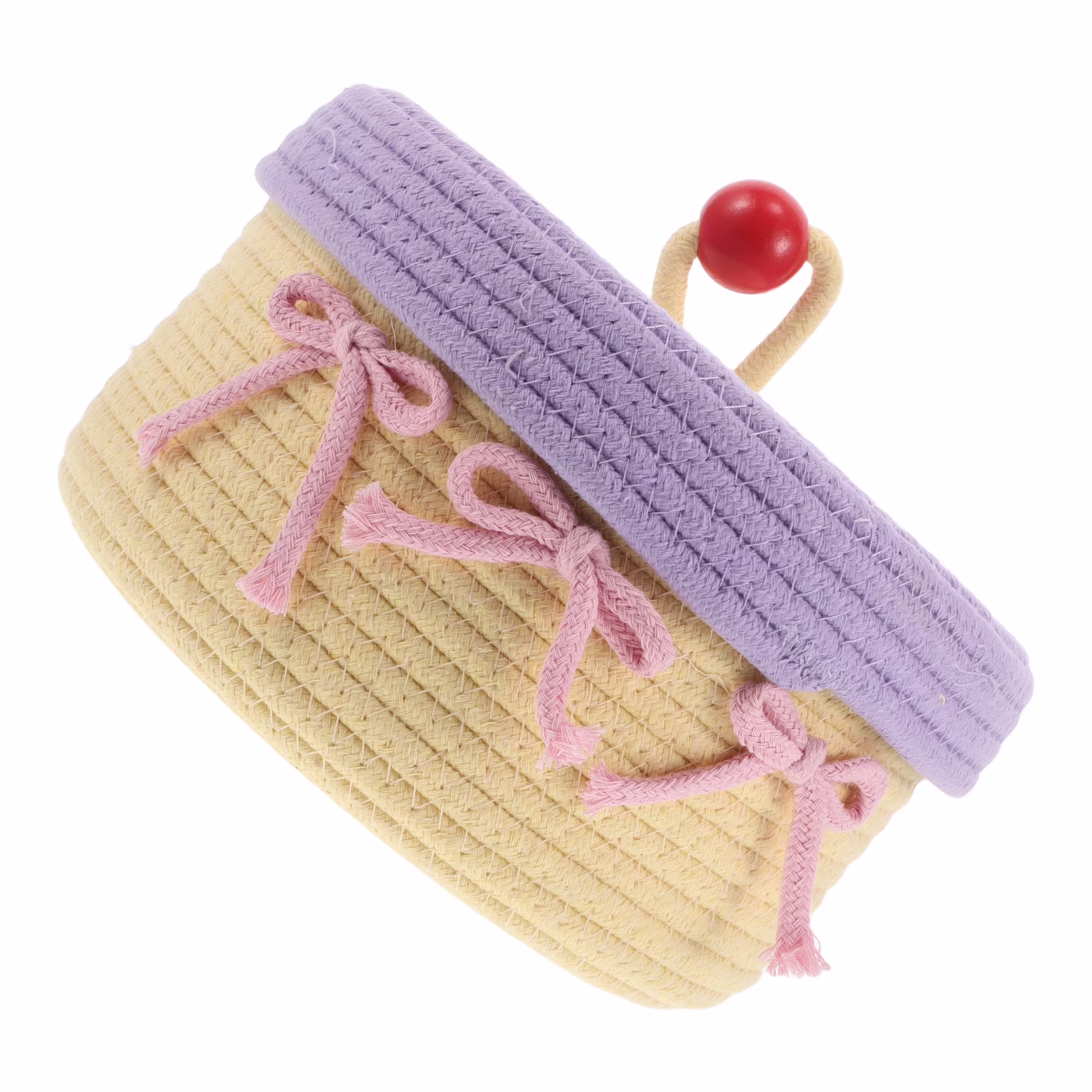 Woven Cotton Rope Basket With Lid Jewelry Storage Box Cute Basket Cotton Rope Basket Storage Woven Basket Woven Rope Basket Bathroom Basket Organizer