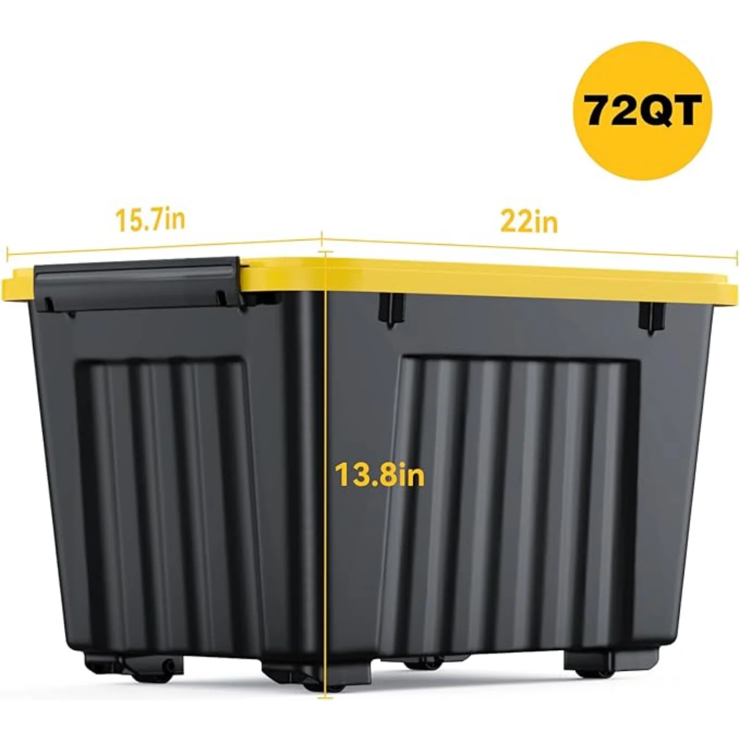 72Quart Plastic Storage Bin, Stackable and Nestable Storage Boxes with White Lids and Secure Latching Buckles, Large Storage Container (Black/Yellow, 72Quart-6Pack)