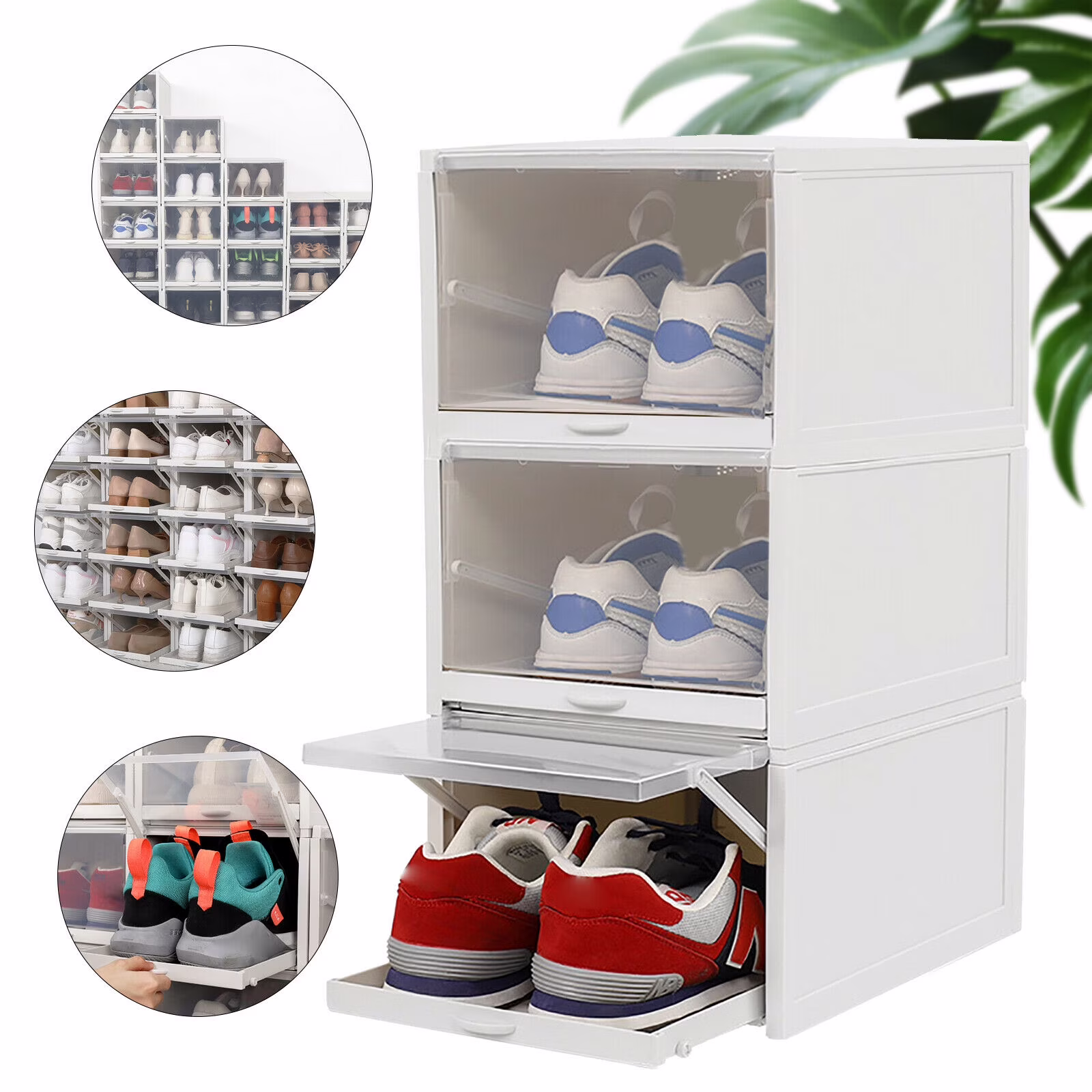 3pcs Foldable Shoe Box Push Drawer Type Storage Organizer Shoe Box Clear Cover Stackable Shoe Storage Box Gray Sneaker Case Stackable Container W/Drawer Push Pull Transparent Shoe Box Stackable