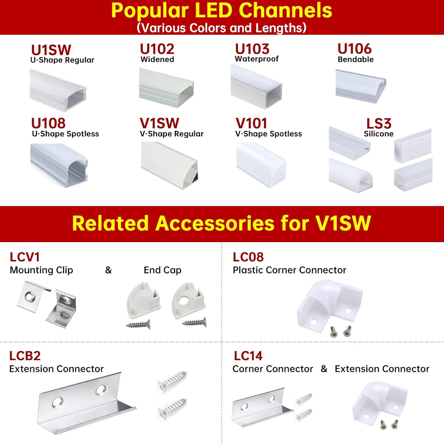 Muzata 10Pack 6.6FT/2M V-Shape LED Channel System with Crystal Smoky Transparent Clear Cover Lens Frosted, Black Aluminum Extrusion Profile Housing Tape Lights V1SW BB 2M,LV1 LW1 L2M