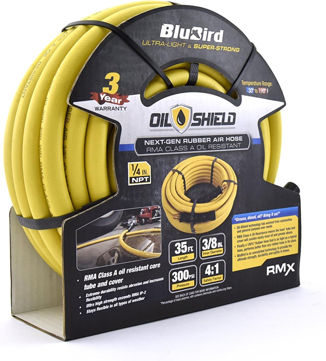 Oil Shield - Lightest, Strongest, Most Flexible Class A Rubber Air Hose (3/8