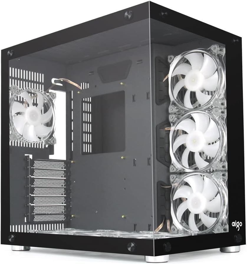 aigo AZ300 Computer Case mid Tower 3.0 USB Tempered Glass Panel ATX Micro-ATX Game Case with 7PCS RGB Fans PC Control Remote (Black)