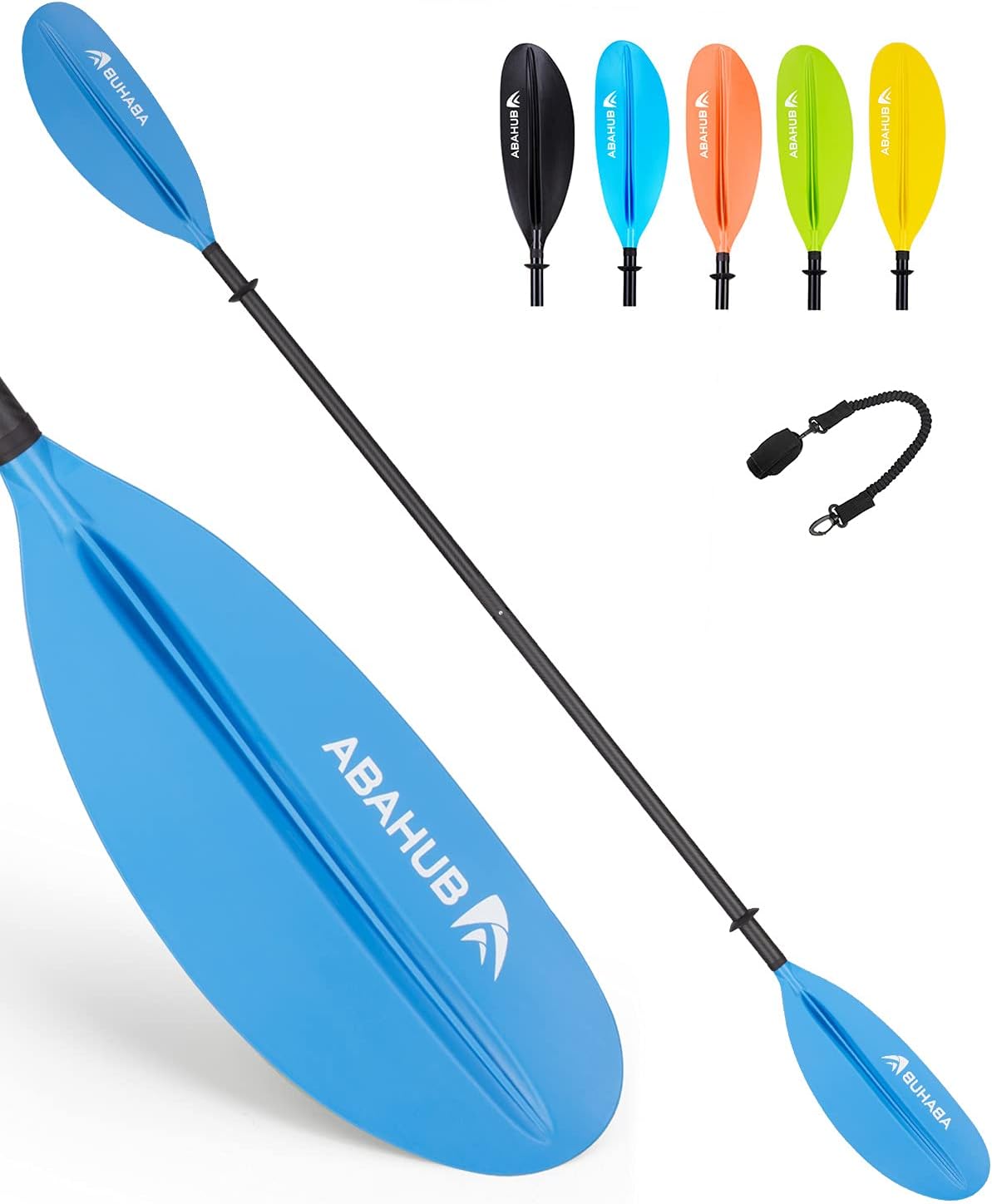 Abahub 1 x Carbon Kayak Paddles, 90.5 Inches Kayaking Oars for Boating, Canoeing with Free Paddle Leash, Carbon Fiber Shaft Black/Blue/Green/Orange/Yellow Plastic Blades Pack of 2
