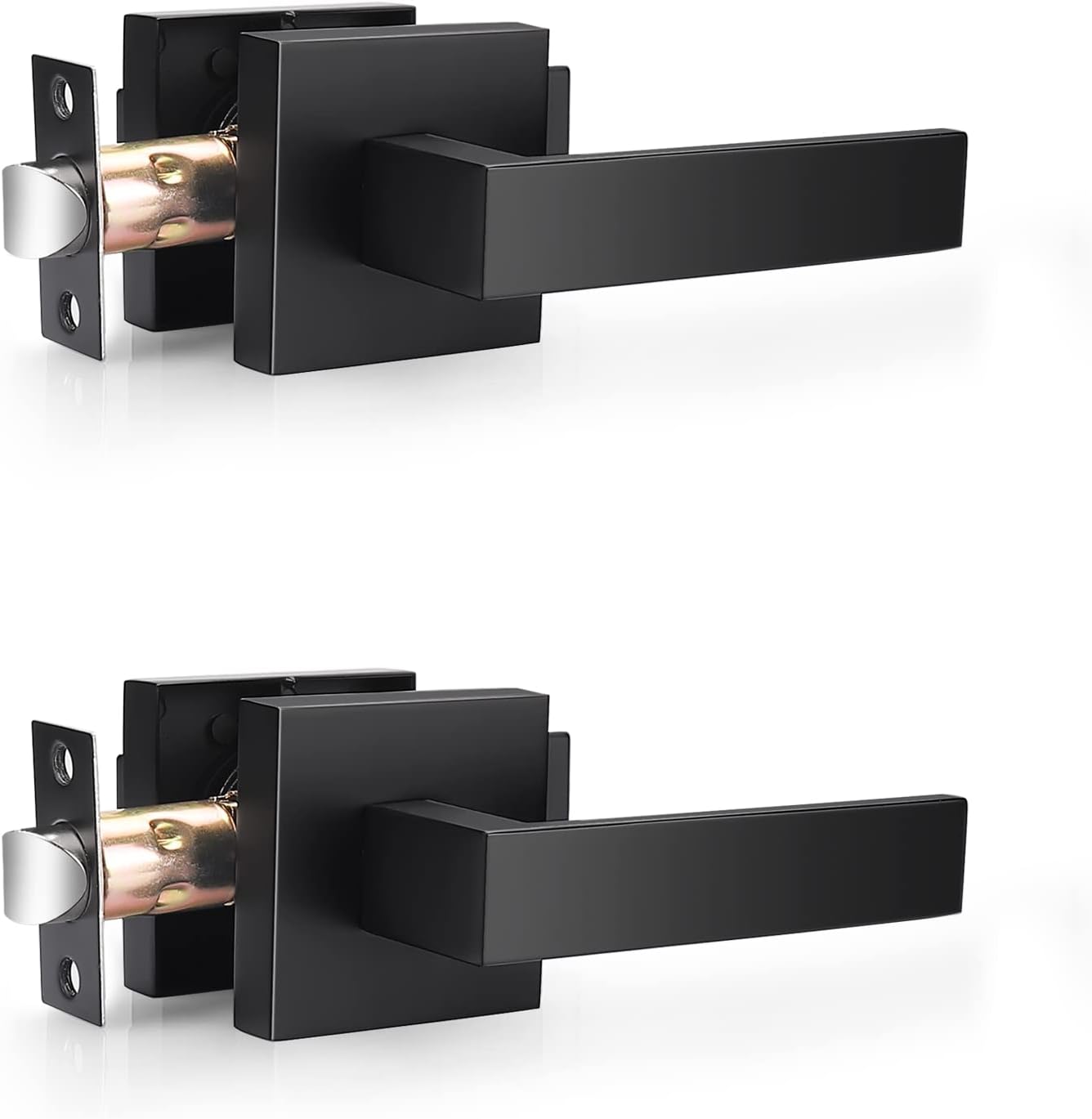 Probrico 2 Pack| Matte Black Passage Door Handles Square Interior Door Levers for Hall Closet, Indoor Non-Locking Heavy Duty Leverset for Right/Left Handed Doors Pack of 2