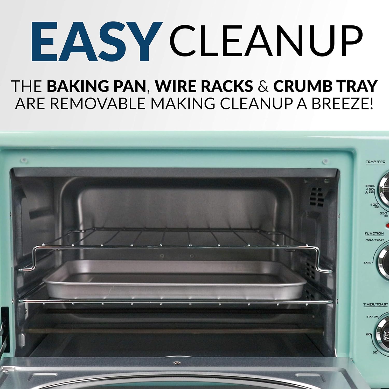 Nostalgia RTOV2AQ Large-Capacity 0.7-Cu. Ft. Capacity Multi-Functioning Retro Convection Toaster Oven, Fits 12 Slices of Bread and 2-12-Inch Pizzas, Built In Timer, Includes Baking Pan, Aqua