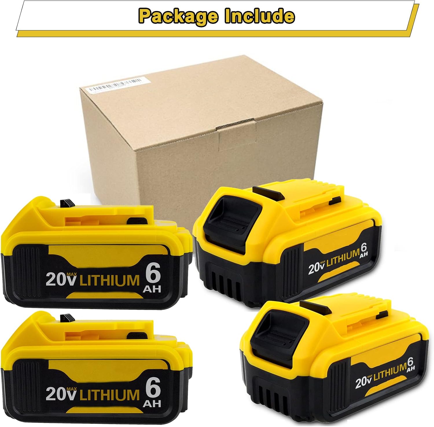 4 Packs 6.0Ah 20 Volt DCB206 Battery Compatible with Dewalt 20V Battery DCB200 DCB201 DCB203 DCB204 DCB205 DCB207