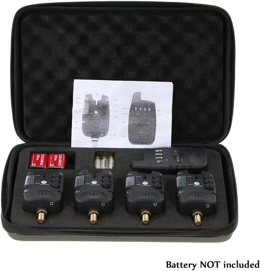 Lixada Wireless Fishing Bite Alarms Set Digital Fishing Alarm Kit LED Alarm Indicator Alert Bell Receiver Fishing Tackle with Zippered Box