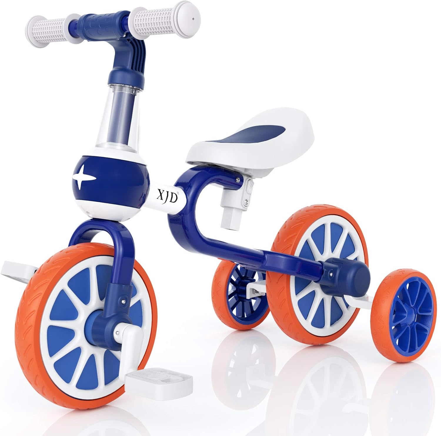 XJD 3 in 1 Baby Balance Bike for 18 Months to 4 Years Old Boy Girl Tricycle for Kids Toddler First Beginner Bike Child Trike Infant 4 Wheel Balance Bicycle with Adjustable Seat Detachable Pedal, Blue Pack of 2