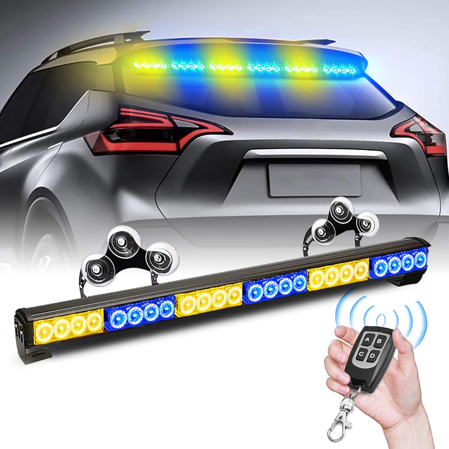 TeddyTT Emergency Strobe Lights Bar Directional Traffic Advisor Warning Strobe Flash Visor Lights for Vehicles Trucks Suction Bracket 27 Inch 6 Panel Led Wireless Remote Control (White/Red) Pack of 2