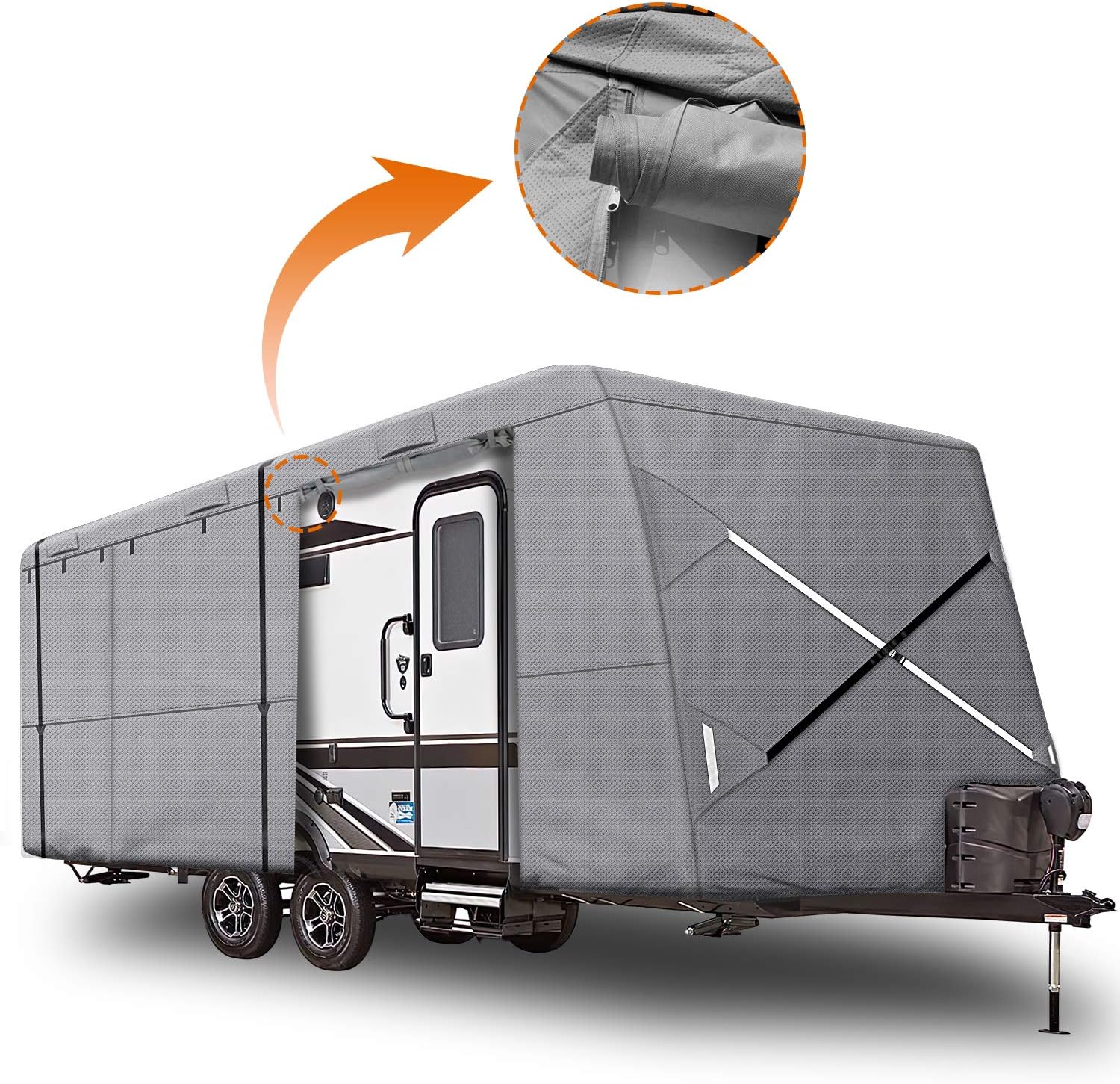 XGear Windproof Upgraded 35' - 38' RV Cover Travel Trailer Cover, Extra-Thick 5 Layers Anti-UV Top, Rip-Stop with 2PCS Extra Straps