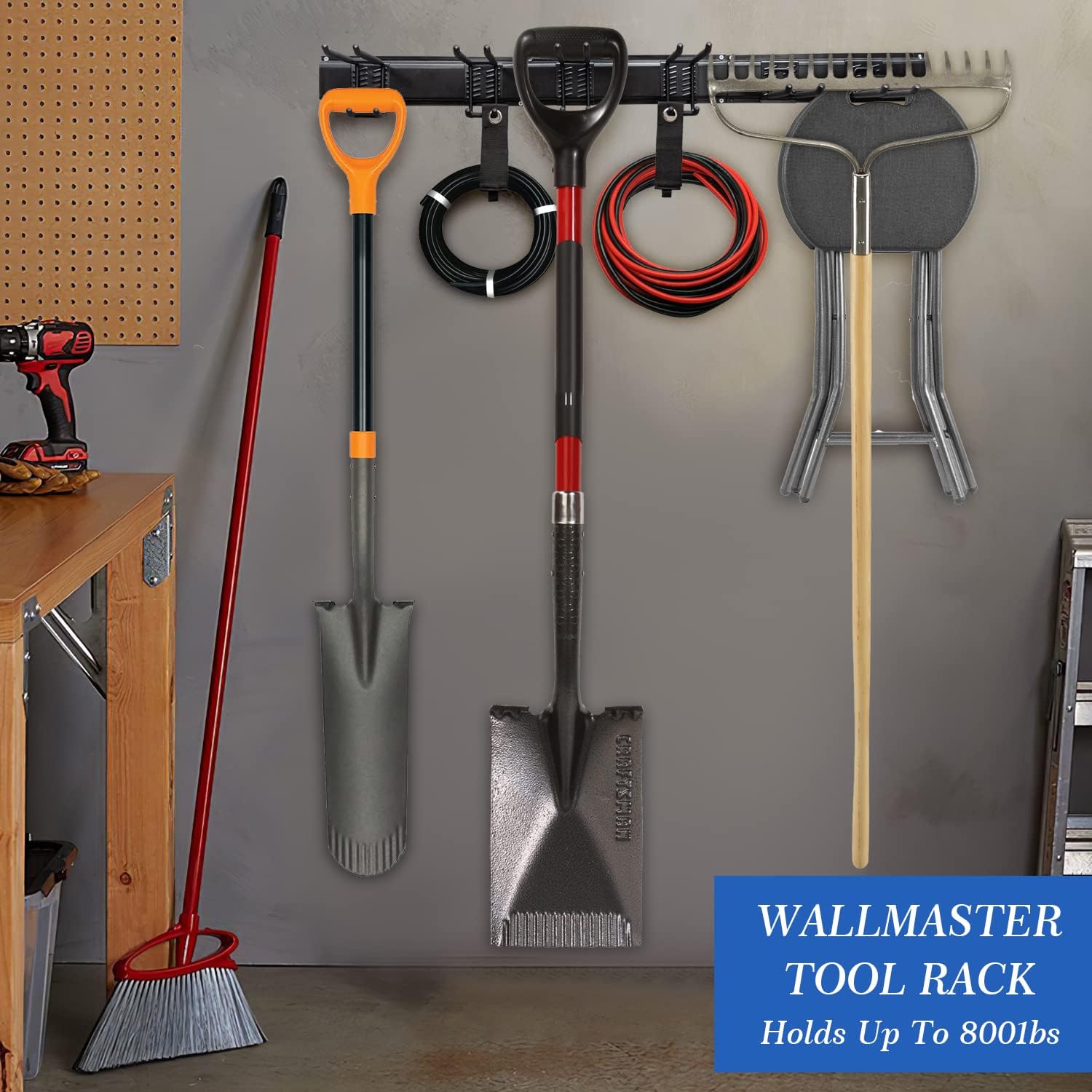 Heavy Duty Tool Storage Rack,Strengthen Garage Tool Organizer Wall Mount,Steel Garage Storage System,Steel Garage Storage System with Wall Hooks and Hanger,Shovel Holder Wall Mount For Shovel Holder Pack of 2