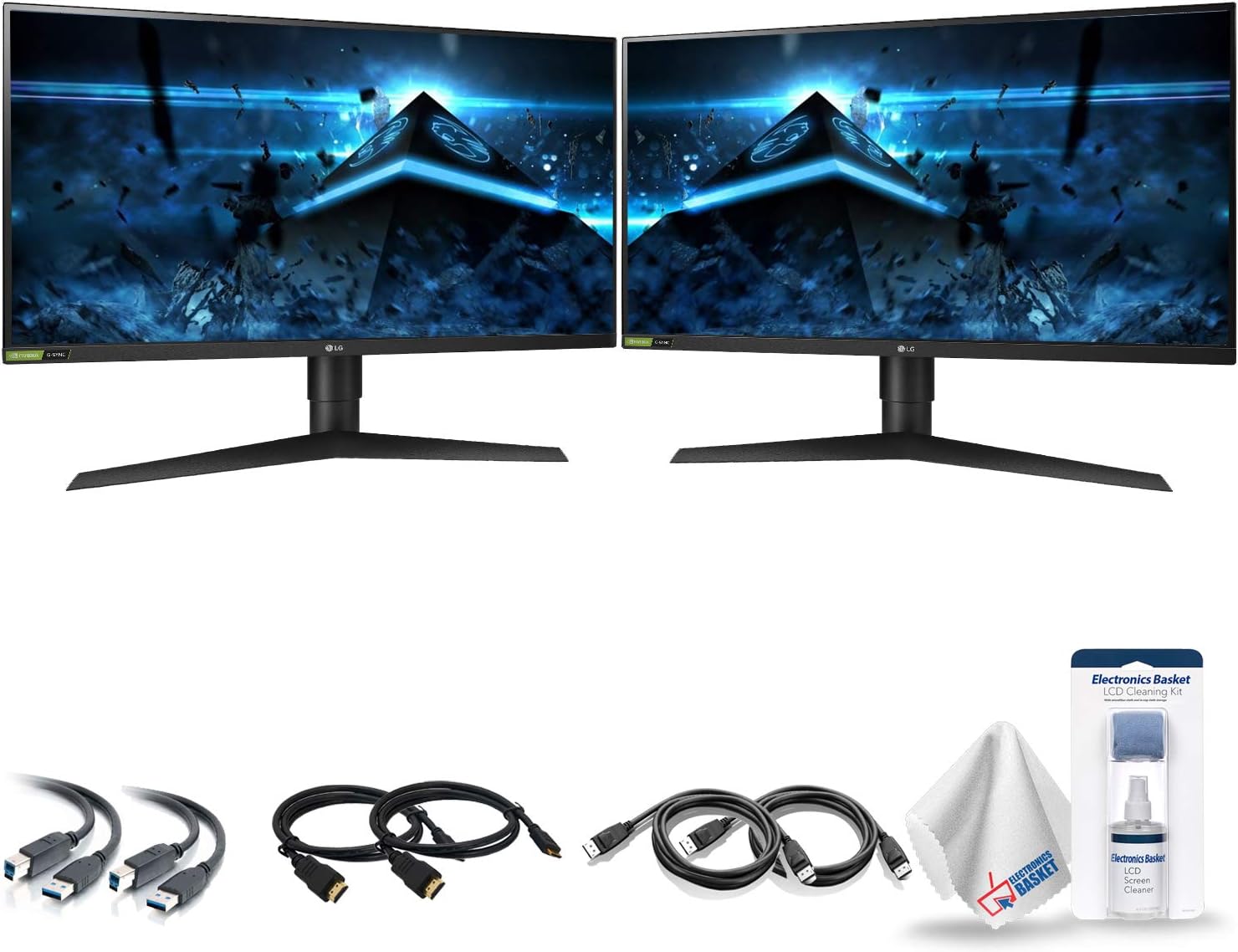 Electronics Basket-LG 2 x LG Ultragear 27GL850-B 27in 16:9 144 Hz HDR FreeSync IPS Gaming Monitors with Display Port, HDMI, and Cables,Basket Microfiber Cloth - Dual Monitor Bundle 27GL850EDI_1