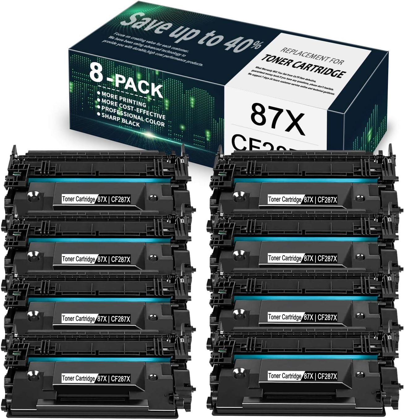 8-Pack Black 87X | CF287X Compatible Toner Cartridge Replacement for HP Managed M506xm M501dn M506n M506dn M527z M527c M506dnm M527dn M501n M527f Printer, Toner Cartridge.