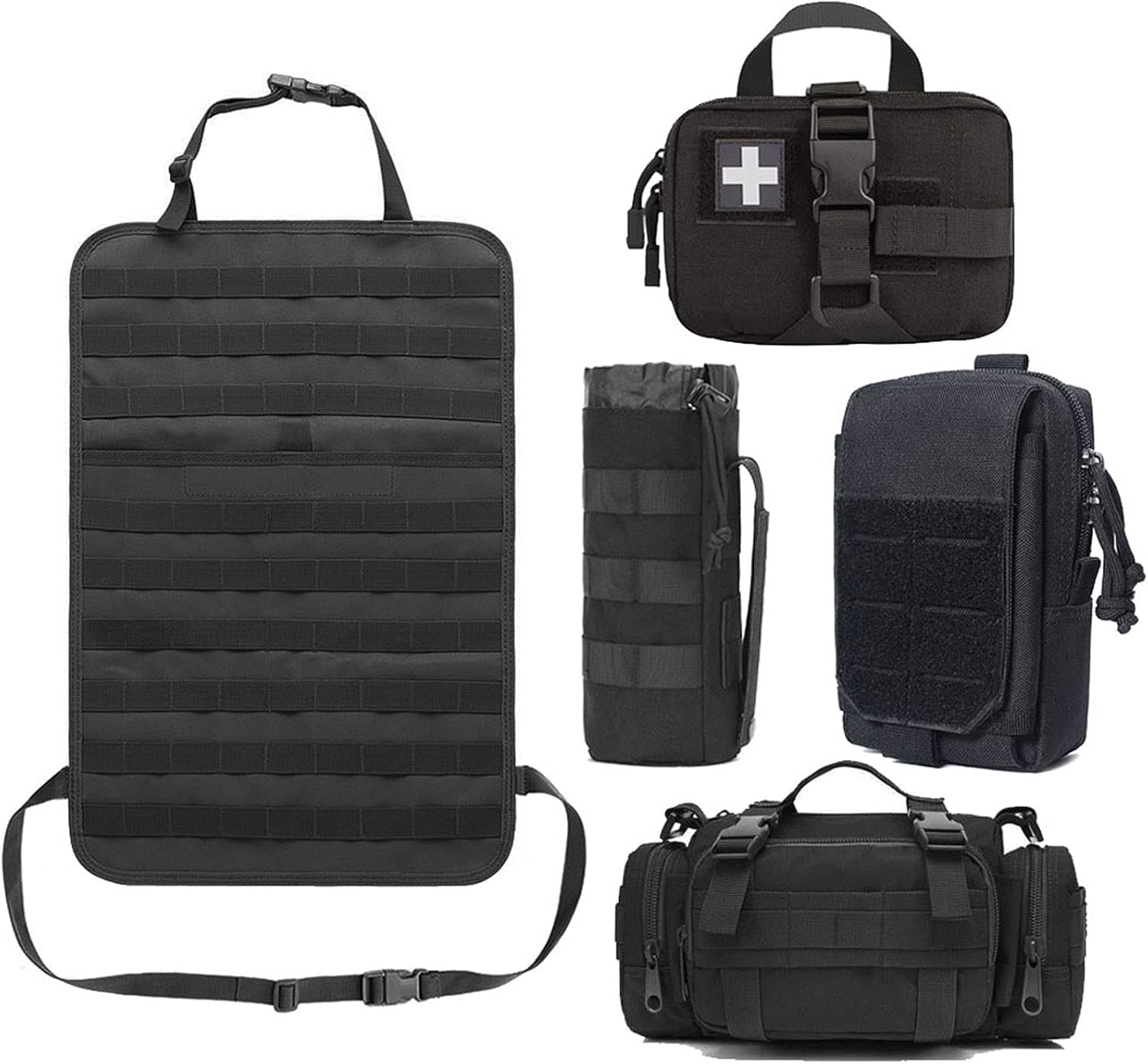 Molle Seat Back Organizer, Tactical Seat Covers, Molle Tactical Vehicle Organizers Panel Car Seat Covers Protector Black Pack of 2