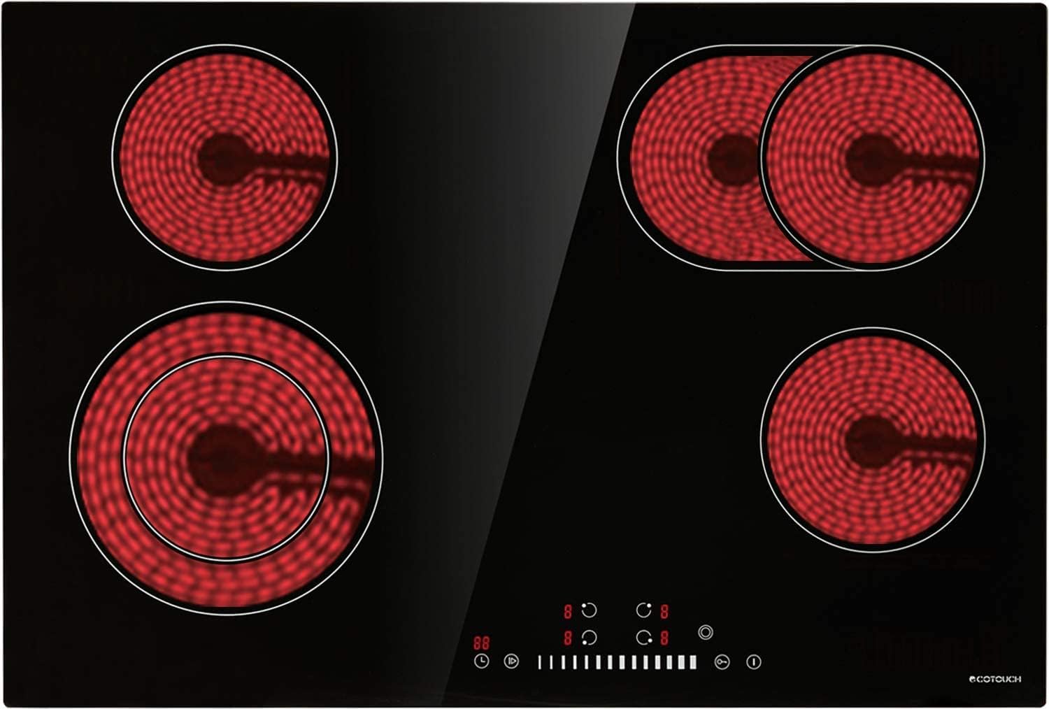 Electric Cooktop 30 inch, ECOTOUCH Radiant Cooktop 4 Burner Smoothtop Electric Cooktop 30