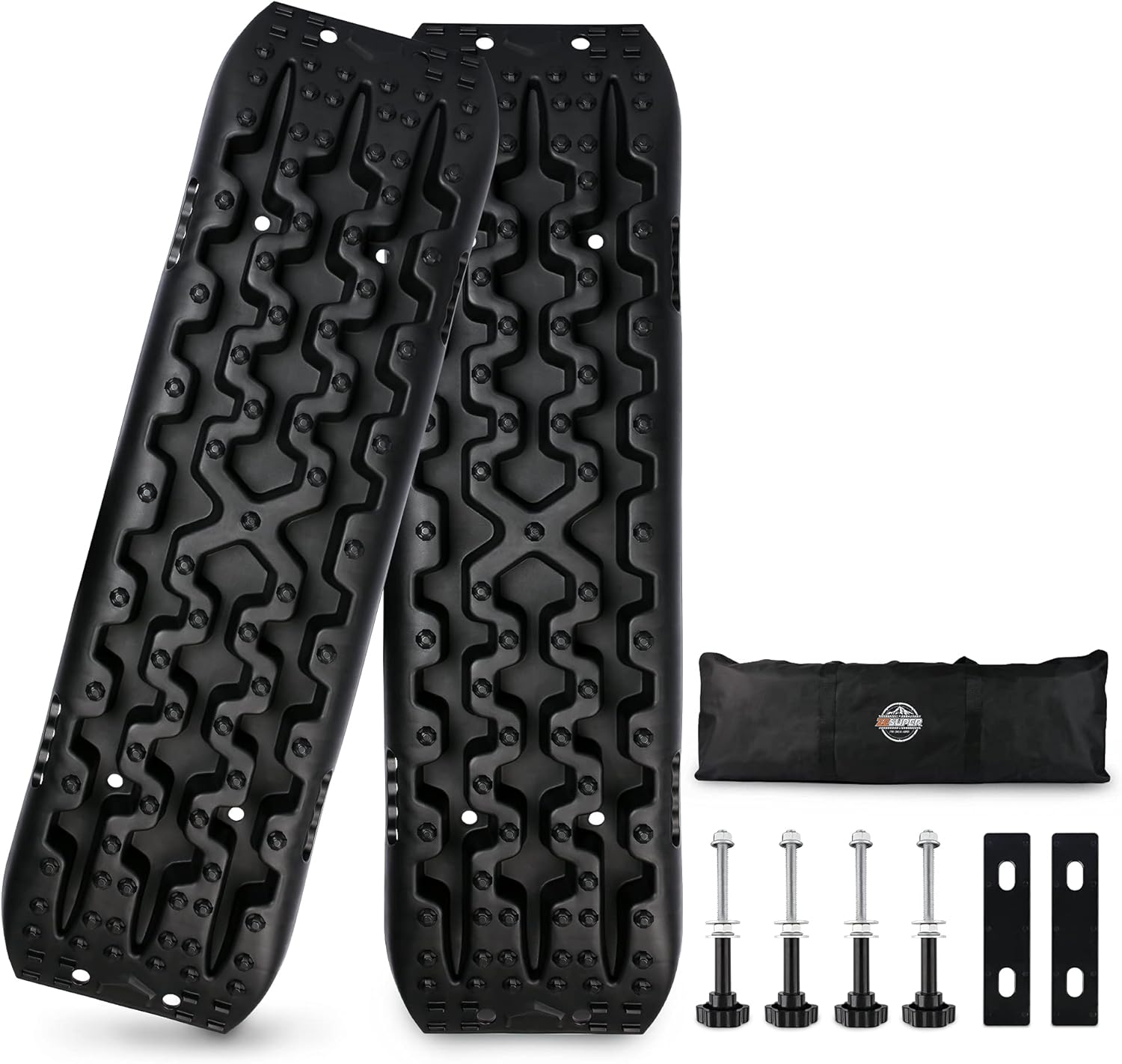 ZESUPER Recovery Traction Tracks for Off-Road Mud, Sand, Snow Tire Ladder Traction Track Vehicle Extraction Traction Mats Olive Pack of 2