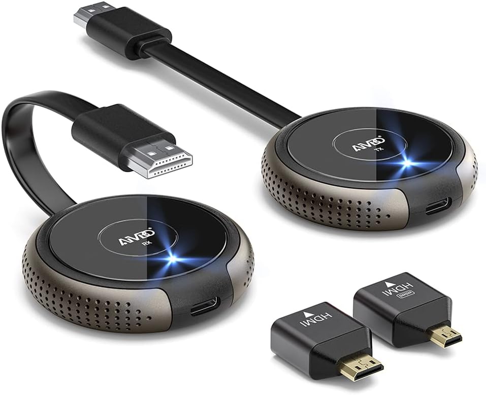 Wireless HDMI Transmitter and Receiver 4K, AIMIBO HDMI Wireless 5G Live Video/Audio Extender Streaming from Laptop, Camera, Blu-ray, TV Box, Games, Netflix, Tiktok to HDTV/Monitor/Projector 100FT/30M