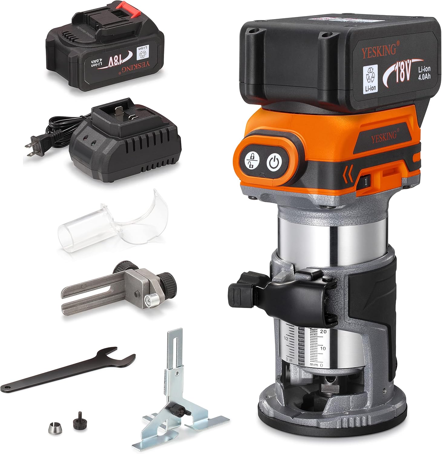 YESKING Compact Router Cordless Brushless Fixed Base Trim Router 18V Lithium Ion (Battery Not Included – Tool Only) Pack of 2
