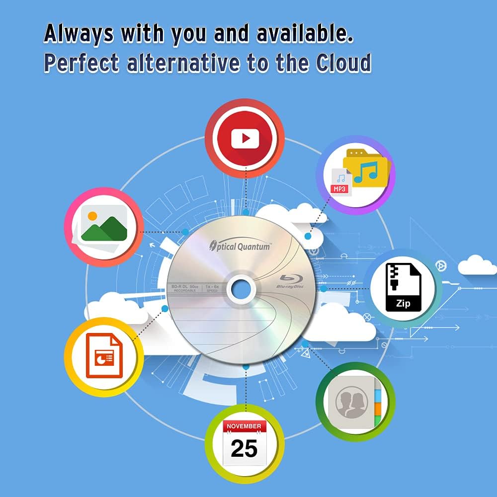 Optical Quantum 50 GB 6X Blu-ray Double Layer Recordable Disc BD-R DL Logo Top, 50-Disc Spindle (MPN: OQBDRDL06LT-50)