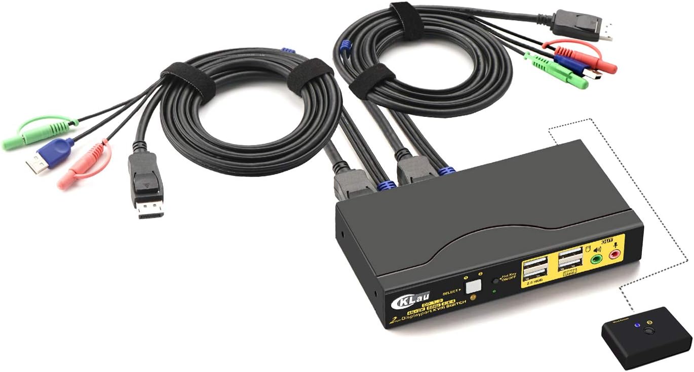 CKLau 4Kx2K@60Hz DP 1.2 Dual Port Displayport KVM Switch with Audio and Cables for 2 Computers 1 Monitor Support Keyboard Mouse Switching Pack of 2