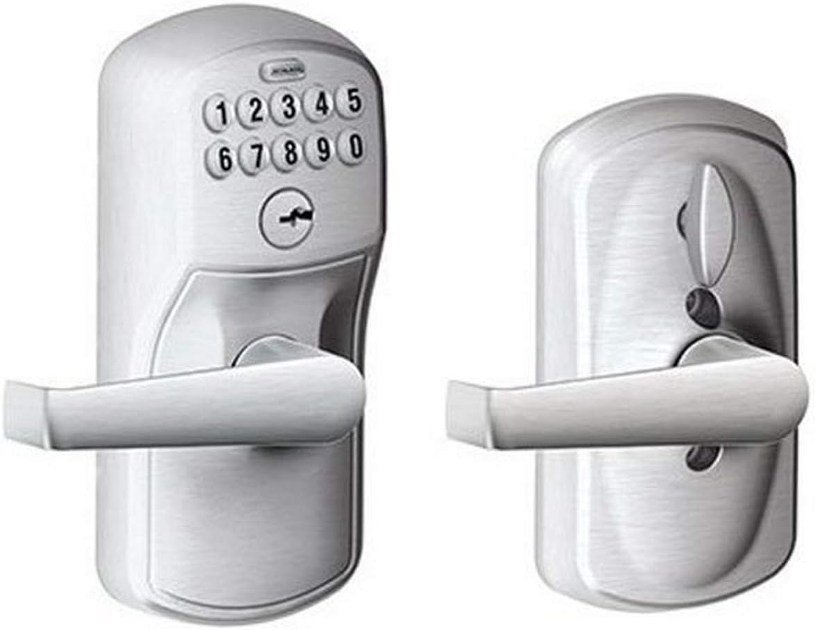 SCHLAGE Brushed Chrome FE595CS V PLY 626 ELA Plymouth Light Commercial Electronic Keypad Lock with Elan Lever(Satin Chrome) Pack of 2