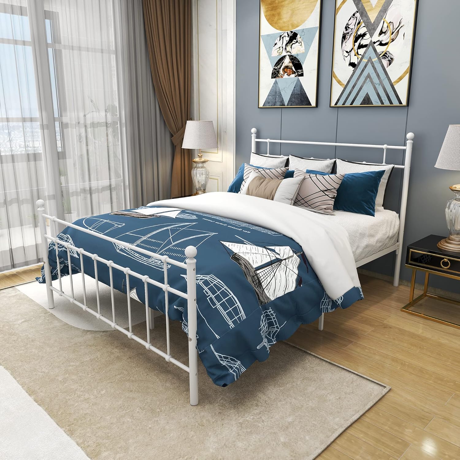 Metal Bed Frame Foundation with Headboard and Footboard Sturdy/ No Squeaky Premium Heavy Duty Steel Slabs (Queen, Black)