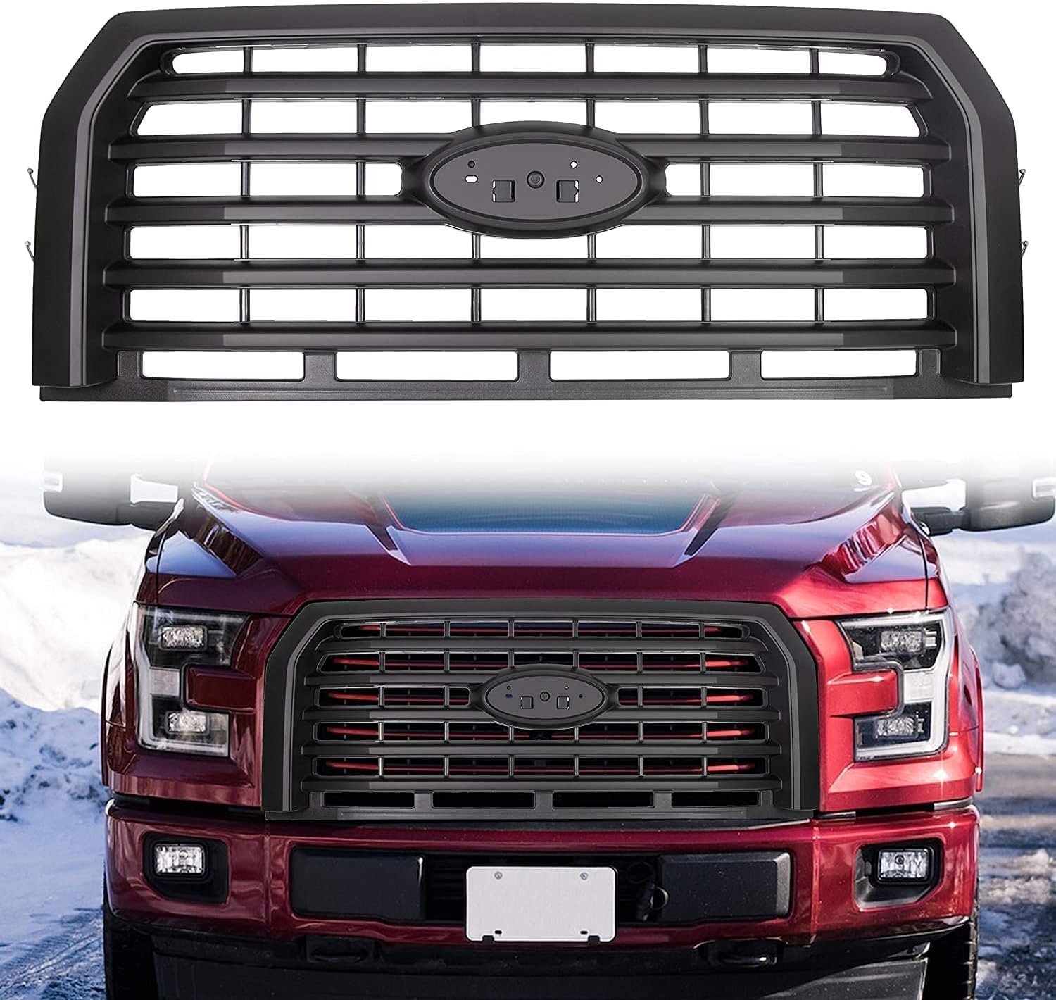 HECASA Bumper Grille Compatible with 2015-2017 Ford F150 F-150 Grill Horizontal Style Front Hood Five Bar Radiator(FL3Z-8200-VPTM)