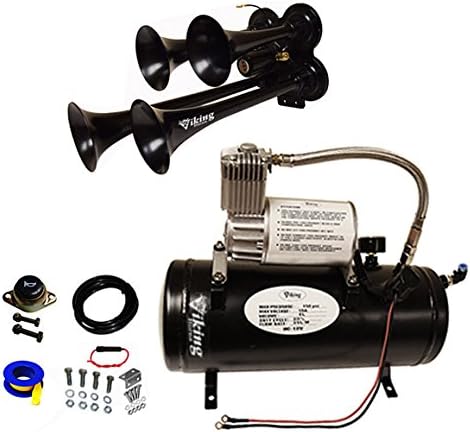 Viking Horns V3305/4008B Loud 149 Decibels 150 PSI 1.5 Gallon, 4 Black Trumpets Train Air Horn Kit