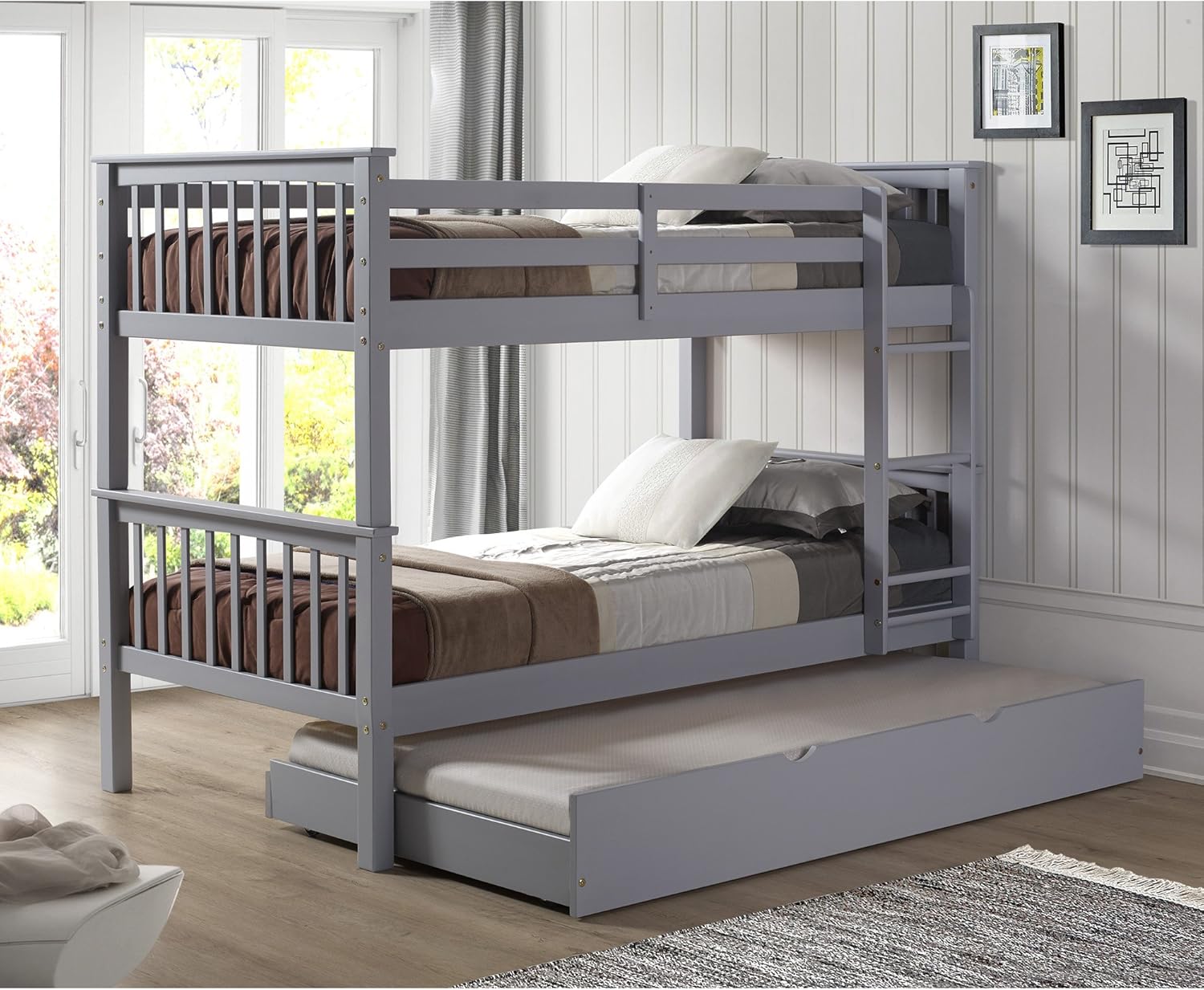 Walker Edison Resende Mission Style Solid Wood Twin over Twin Bunk Bed, Twin over Twin, Walnut