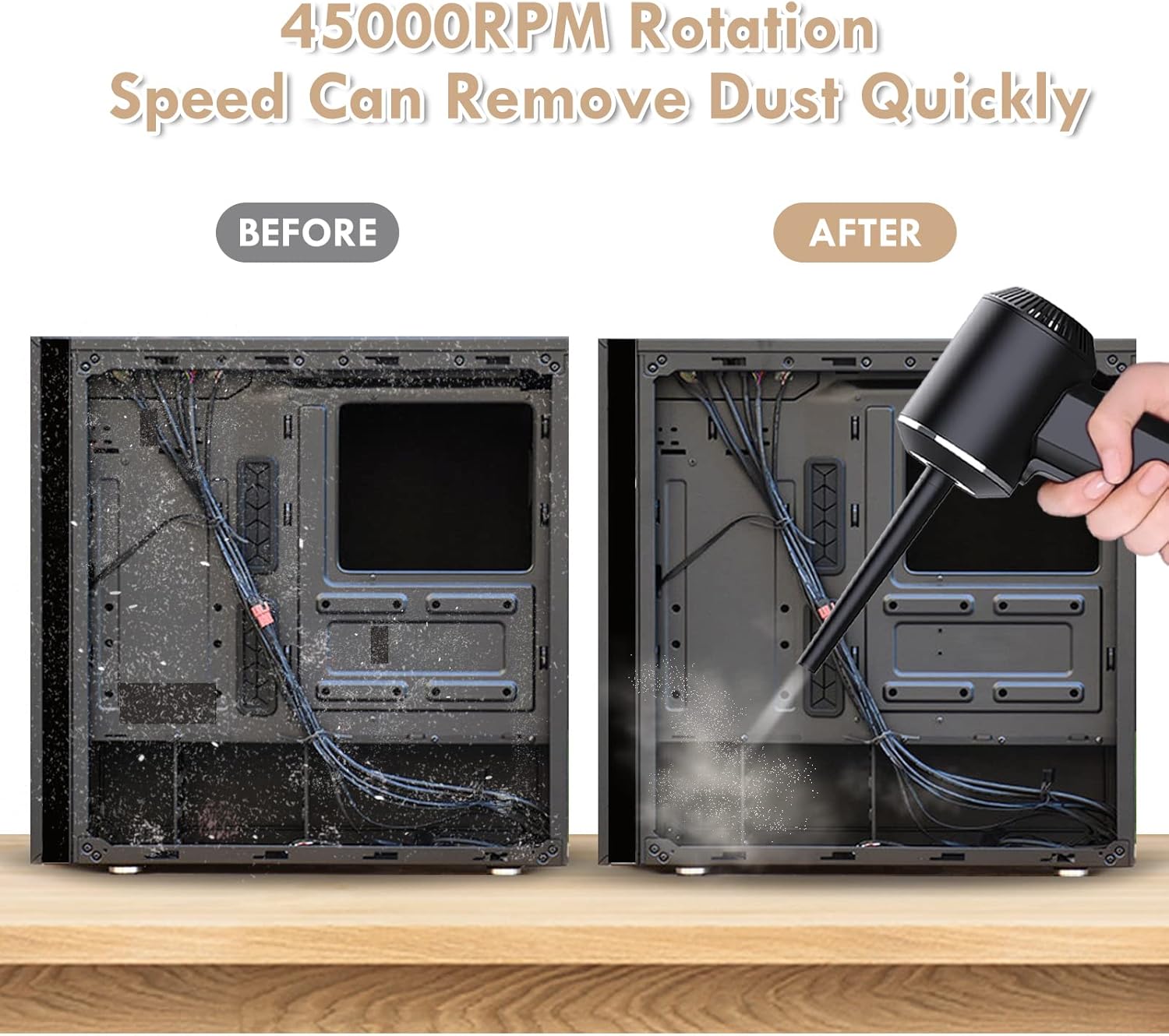 MECO Cordless Compressed Air Duster, 45000 RPM Electric Air Blower for Computer Keyboard Electronics Cleaning with LED Light, Two Gears Adjust, Rechargeable Battery, Replaces Compressed Air Cans Pack of 2