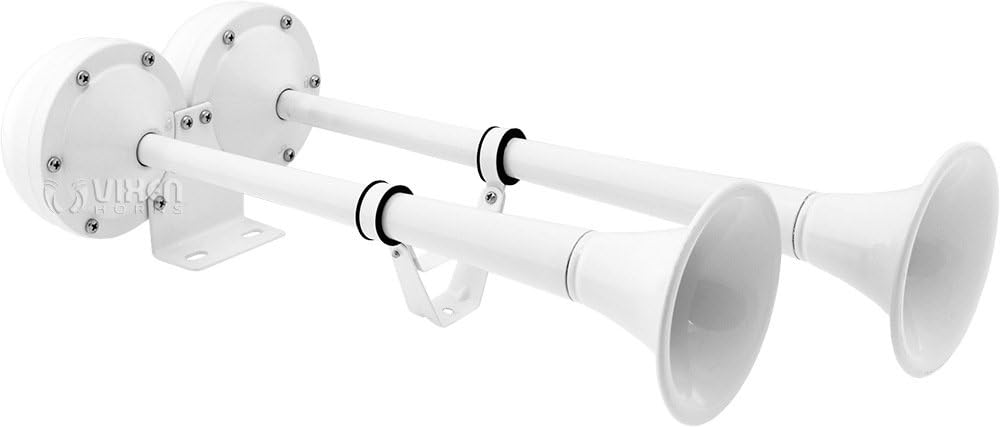 Vixen Horns Loud Powerful Dual Stainless Steel Trumpets Marine Electric Train Horn for Boats/RV/Trucks 12V White VXH2112MAR-W