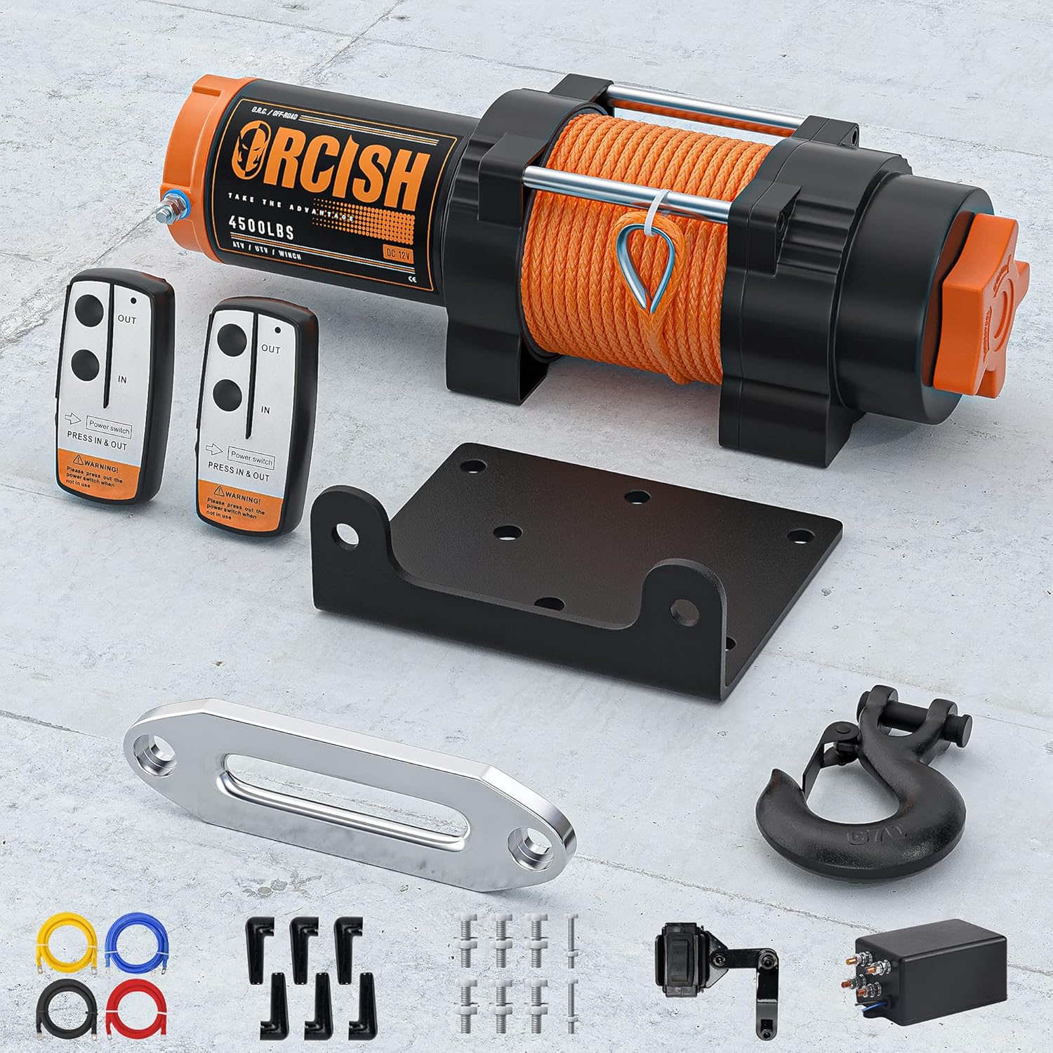 ORCISH 12V 4500LBS Synthetic Rope Winch Kits for Towing ATV/UTV Off Road Trailer with Wireless Remote Control Mounting Bracket.