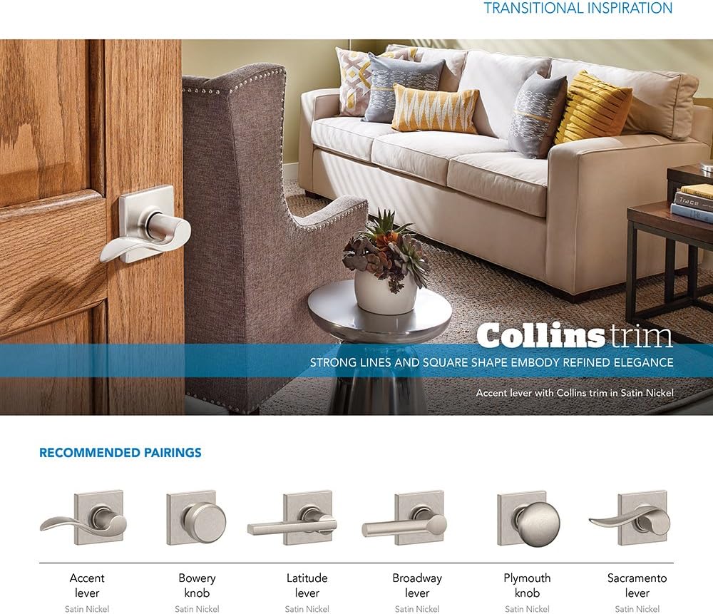 SCHLAGE F51A LAT 626 COL Latitude Lever with Collins Trim Keyed Entry Lock, Satin Chrome Pack of 2