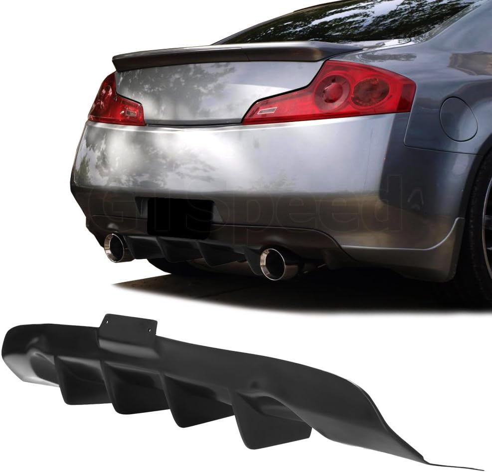 [GT-Speed] Compatible/Replacement for 4-Fins Style PU Rear Bumper Diffuser Lip, 2003-2006 Infiniti G35 Coupe Only (Not Compatible With Aftermarket Exhaust/Muffler)