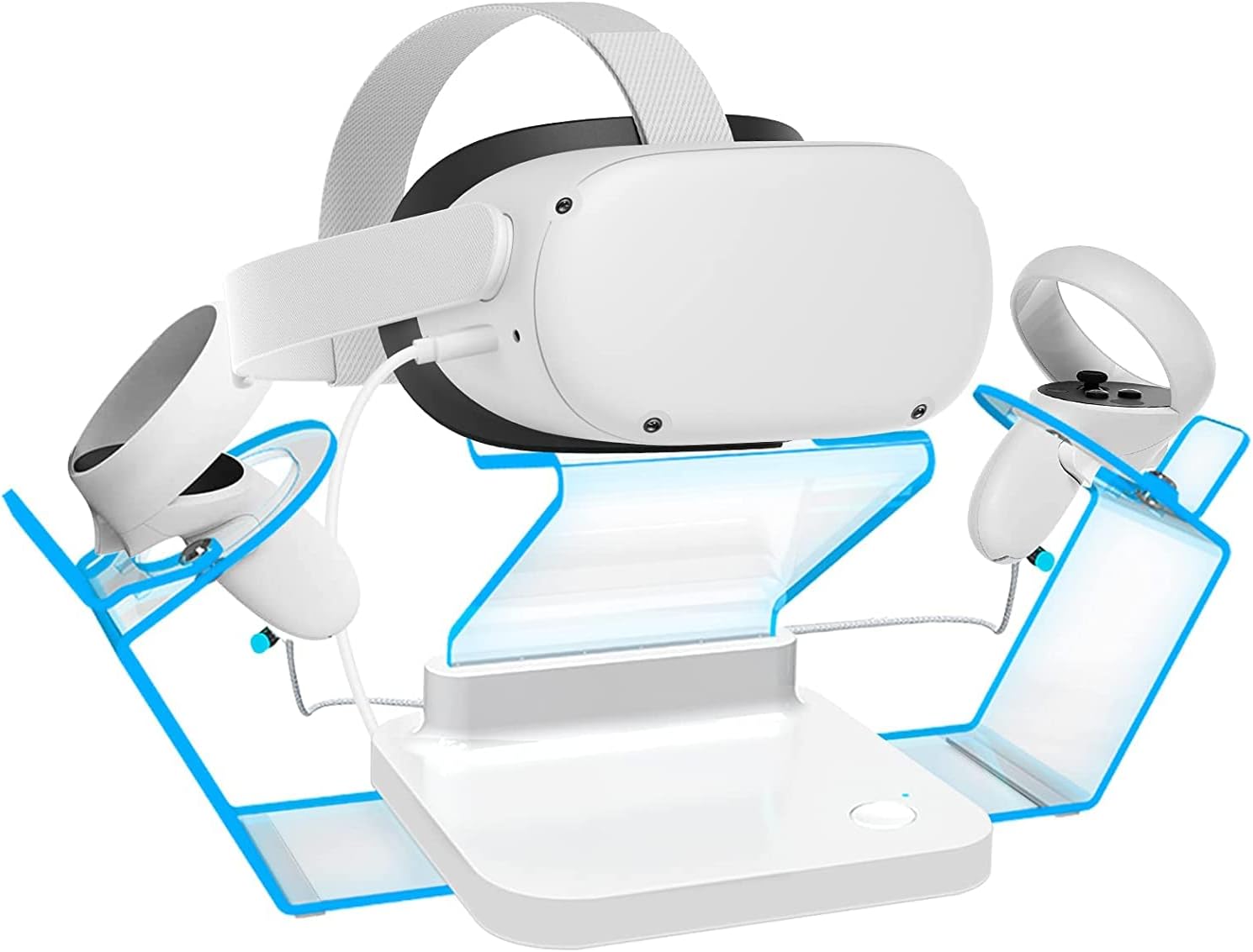 Vakdon Charging Dock for Oculus Quest 2 Headset and Controllers, Charging Station VR Display Stand with Colorful LED Breathing Lights, Include Rechargeable Batteries and Charger Cable Pack of 2