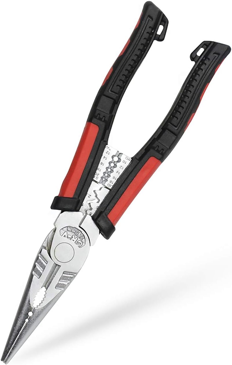 Heavy Duty Multi Pliers Set (Industrial Linemans Side Cutting Needle Nose Plier with Wire Stripper-Crimper-Function), NOEVSBIG Plier Kit Pack of 2