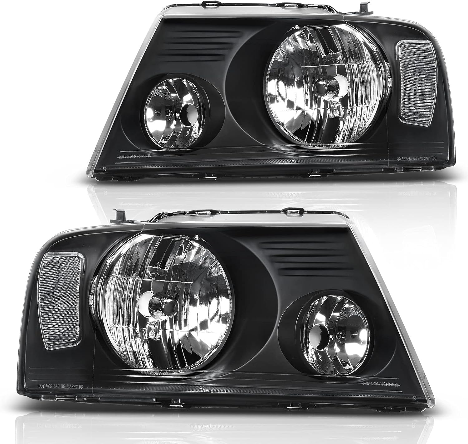 DWVO Headlight Assembly Compatible with 2004 2005 2006 2007 2008 Ford F150 Pickup Passenger and Driver Side Chrome Housing Amber Reflector