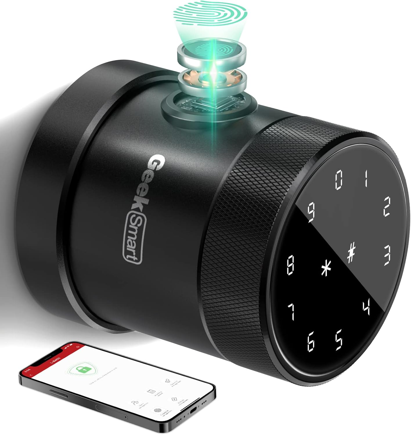 Geek Smart Door Lock, Keyless Fingerprint and Touchscreen,Secure Bluetooth, Easy Install, Digital Door Lock,Great for Airbnb, Homes, Apartments, Hotels and Offices,Sliver (Silver)